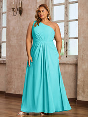 One-Shoulder Chiffon Max Dresses with Slit-Pool Plus Size