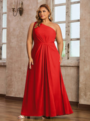 One-Shoulder Chiffon Max Dresses with Slit-Red Plus Size