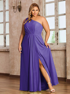 One-Shoulder Chiffon Max Dresses with Slit-Regency Plus Size