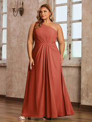 One-Shoulder Chiffon Max Dresses with Slit-Rust Plus Size