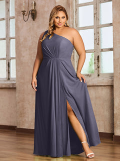 One-Shoulder Chiffon Max Dresses with Slit-Stormy Plus Size