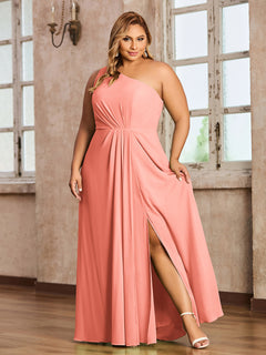 One-Shoulder Chiffon Max Dresses with Slit-Sunset Plus Size