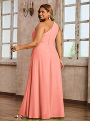 One-Shoulder Chiffon Max Dresses with Slit-Sunset Plus Size