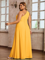 One-Shoulder Chiffon Max Dresses with Slit-Tangerine Plus Size