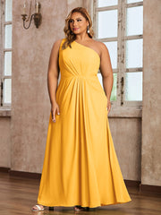 One-Shoulder Chiffon Max Dresses with Slit-Tangerine Plus Size