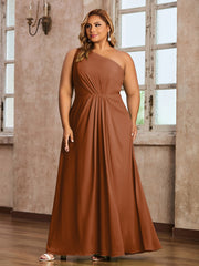 One-Shoulder Chiffon Max Dresses with Slit-Terracotta Plus Size