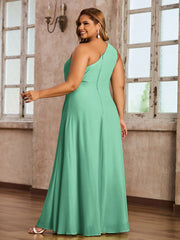 One-Shoulder Chiffon Max Dresses with Slit-Turquoise Plus Size