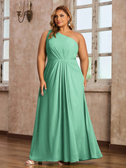 One-Shoulder Chiffon Max Dresses with Slit-Turquoise Plus Size