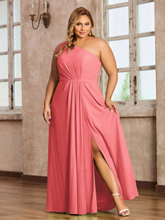 One-Shoulder Chiffon Max Dresses with Slit-Watermelon Plus Size