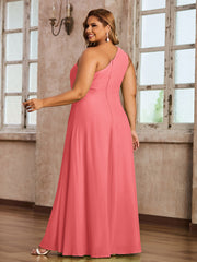 One-Shoulder Chiffon Max Dresses with Slit-Watermelon Plus Size