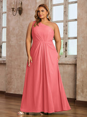 One-Shoulder Chiffon Max Dresses with Slit-Watermelon Plus Size