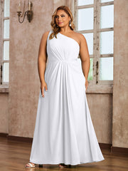 One-Shoulder Chiffon Max Dresses with Slit-White Plus Size