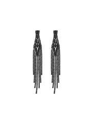 Black Long Tassel Diamond Earrings