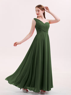 One Shoulder Chiffon Long Bridesmaid Gown-Olive Green