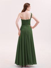 One Shoulder Chiffon Long Bridesmaid Gown-Olive Green