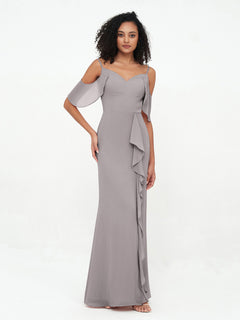 Spaghetti Straps Cloumn Dresses with Slit-Silver Plus Size