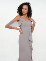 Spaghetti Straps Cloumn Dresses with Slit-Silver Plus Size