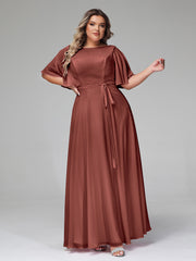 Flutter Sleeves Chiffon Max Dresses with Sash Bow-Terracotta Plus Size