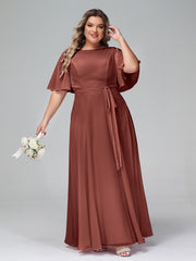 Flutter Sleeves Chiffon Max Dresses with Sash Bow-Terracotta Plus Size