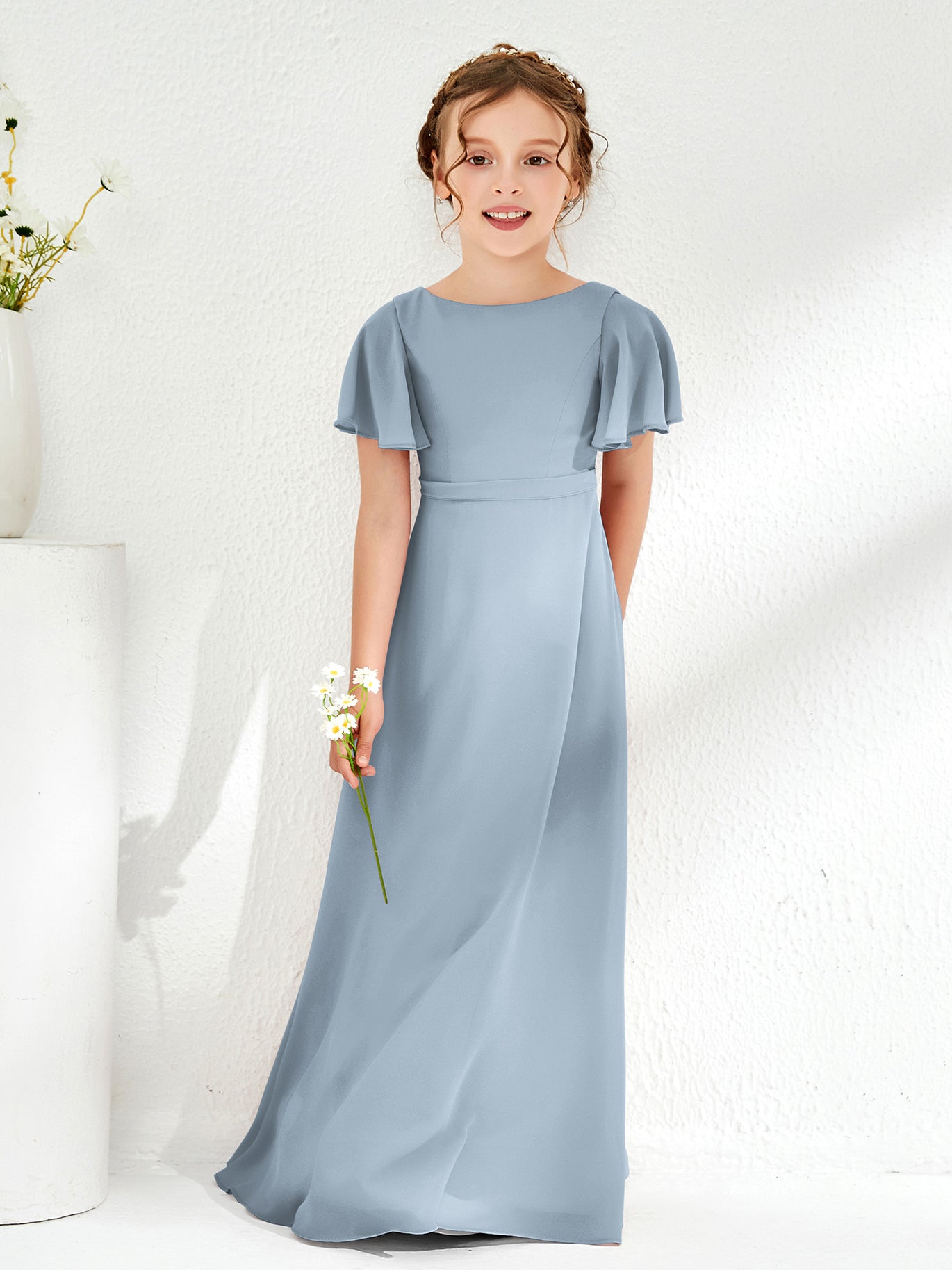 dusty blue junior bridesmaid dress Cicinia Lace Junior Bridesmaid Dress, Dusty_Blue main image 1