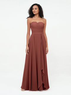 Strapless Sweetheart Neck Chiffon Long Dresses-Terracotta