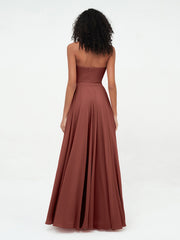 Strapless Sweetheart Neck Chiffon Long Dresses-Terracotta