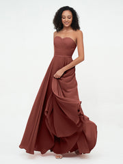 Strapless Sweetheart Neck Chiffon Long Dresses-Terracotta