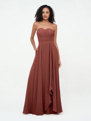 Strapless Sweetheart Neck Chiffon Long Dresses-Terracotta