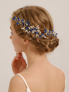 Stylish Blue Rhinestone Pearl Hair Comb 3 Pcs