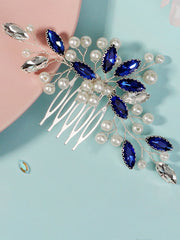Stylish Blue Rhinestone Pearl Hair Comb 3 Pcs