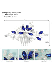Stylish Blue Rhinestone Pearl Hair Comb 3 Pcs