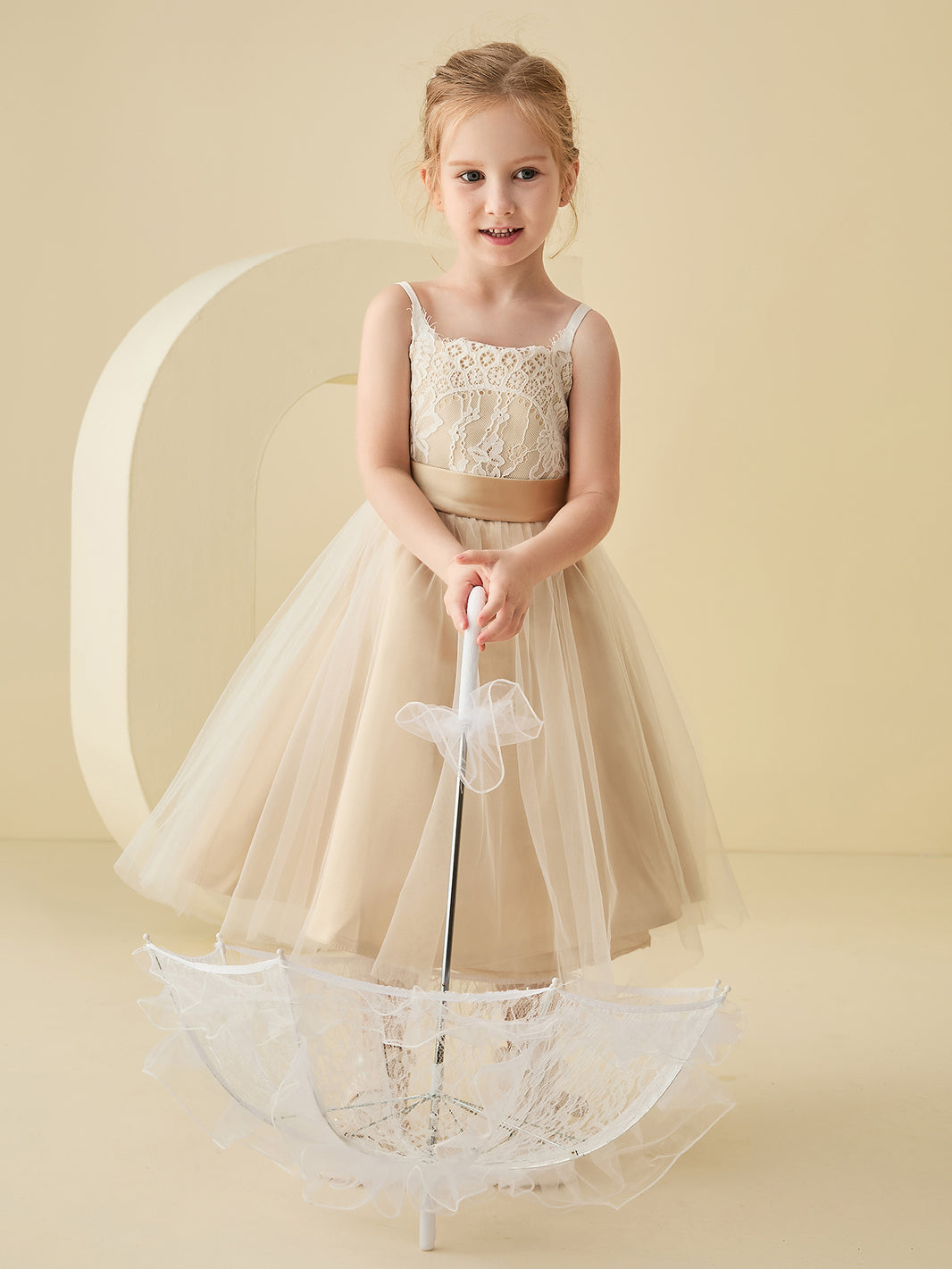 Empire Square Neckline Tulle Sashes / Ribbons Flower Girl Dresses for Fashion main image 1