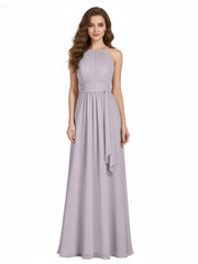 Halter Chiffon Bridesmaid Dresses with Bow Sash-Dusk Plus Size