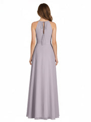 Halter Chiffon Bridesmaid Dresses with Bow Sash-Dusk Plus Size