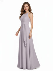 Halter Chiffon Bridesmaid Dresses with Bow Sash-Dusk Plus Size