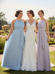 Halter Chiffon Bridesmaid Dresses with Bow Sash-Dusk Plus Size