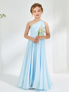 Cute One Shoulder A-line Junior Bridesmaid Dresses Sky Blue