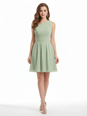 Single Shoulder Knee length Chiffon Dresses Dusty Sage
