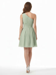 Single Shoulder Knee length Chiffon Dresses Dusty Sage