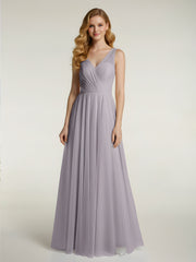 Illusion V-neck Tulle Long Dresses-Dusk