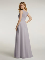 Illusion V-neck Tulle Long Dresses-Dusk