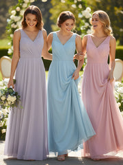 Illusion V-neck Tulle Long Dresses-Dusk