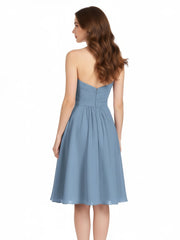 Sweetheart Neck Knee Length Chiffon Bridesmaid Gown-Dusty Blue