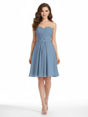 Sweetheart Neck Knee Length Chiffon Bridesmaid Gown-Dusty Blue