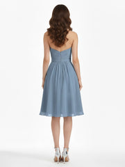 Sweetheart Neck Knee Length Chiffon Bridesmaid Gown-Dusty Blue