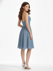 Sweetheart Neck Knee Length Chiffon Bridesmaid Gown-Dusty Blue