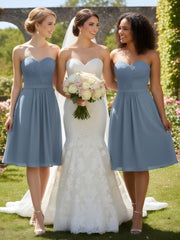 Sweetheart Neck Knee Length Chiffon Bridesmaid Gown-Dusty Blue