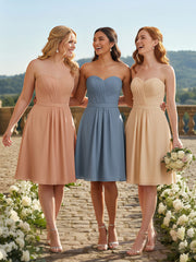 Sweetheart Neck Knee Length Chiffon Bridesmaid Gown-Dusty Blue