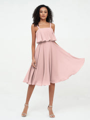 Shoulder Straps Round Skirt Short Chiffon Dresses Dusty Rose