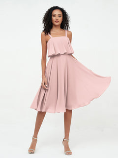 Shoulder Straps Round Skirt Short Chiffon Dresses Dusty Rose Plus Size